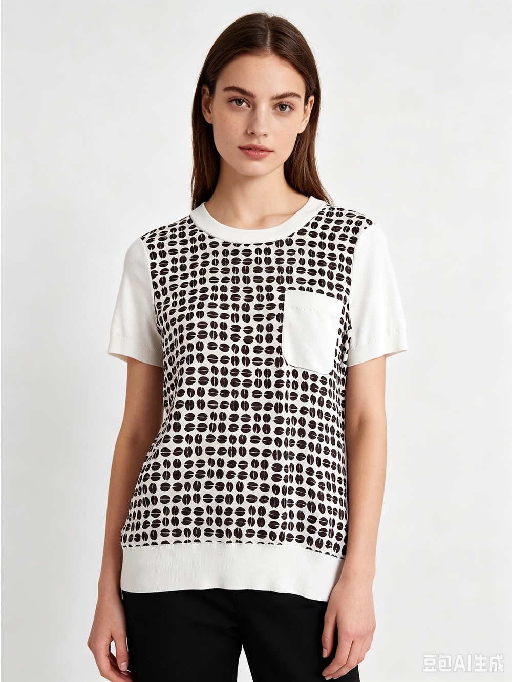 kate spade short sleeve Top Size S Silk Novelty CoffeeBean Print Front